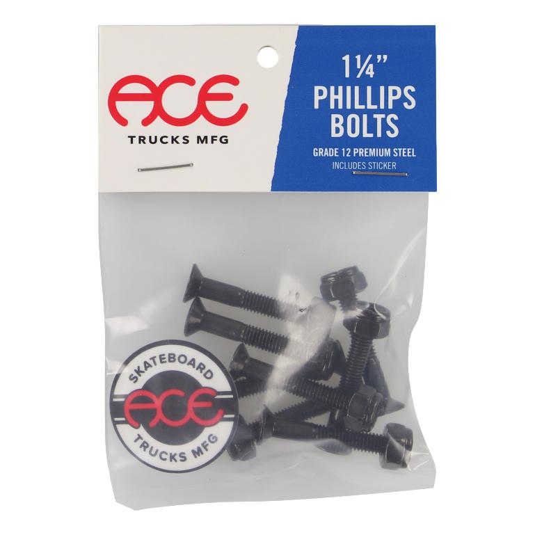 Ace 1-1/4" Phillips Hardware Set Black - Venue Skateboards