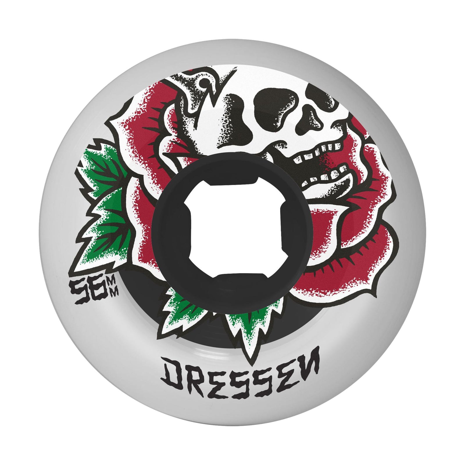 OJ Dressen Rose Skull Double Duro 56mm Wheels White/Black Chubbies 99a/95a - Venue Skateboards