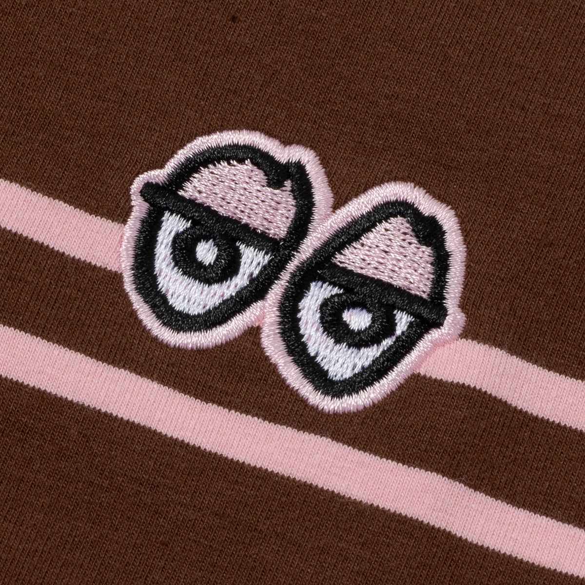 Krooked Eyes Embroidered Stripe Tee White/Pink/Brown - Venue Skateboards