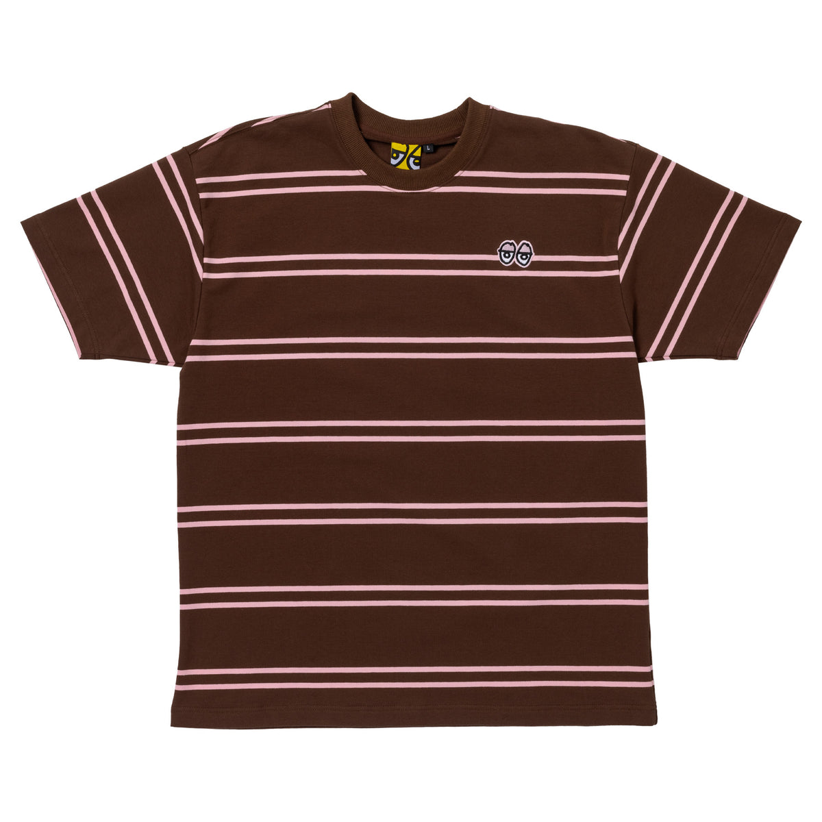 Krooked Eyes Embroidered Stripe Tee White/Pink/Brown - Venue Skateboards