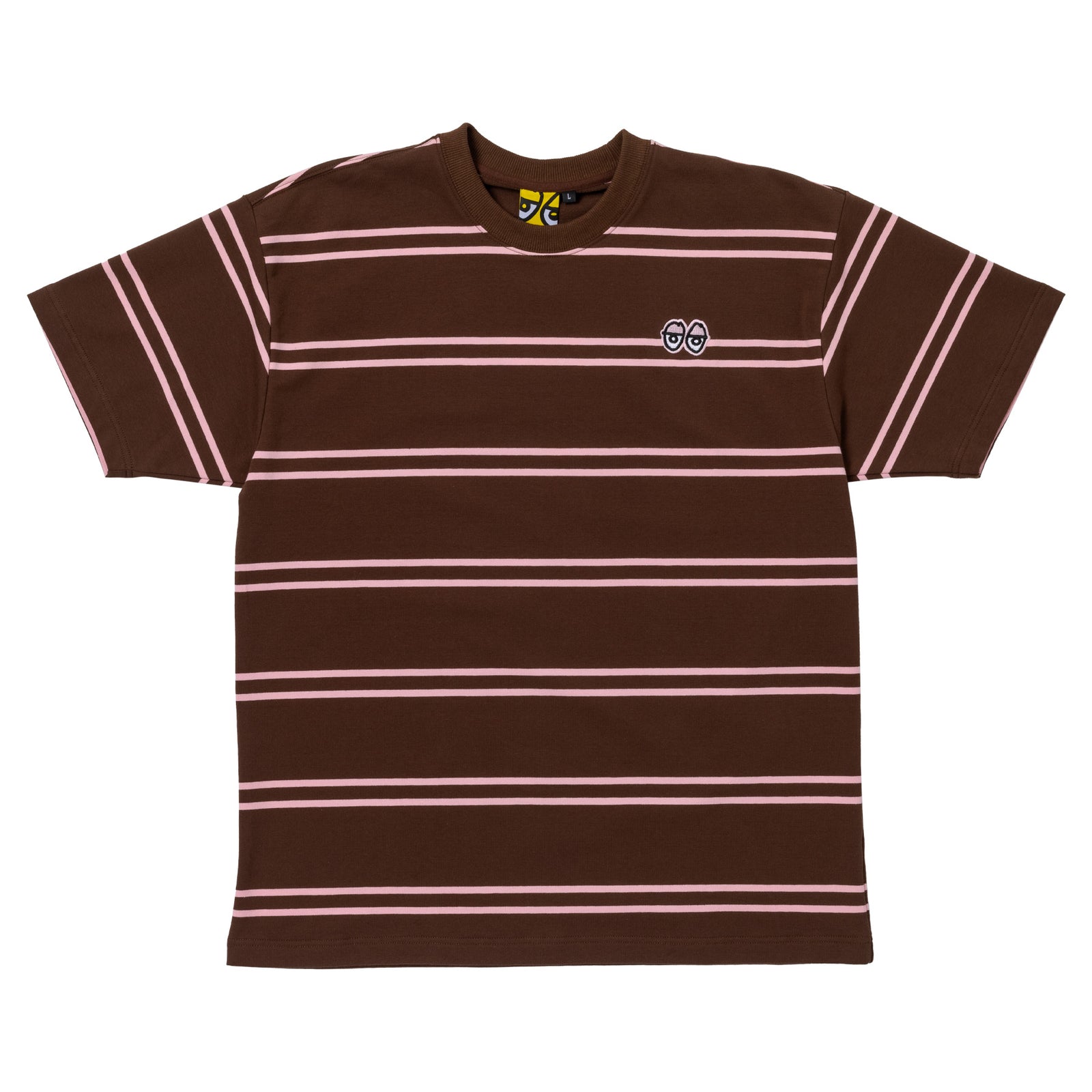 Krooked Eyes Embroidered Stripe Tee White/Pink/Brown - Venue Skateboards