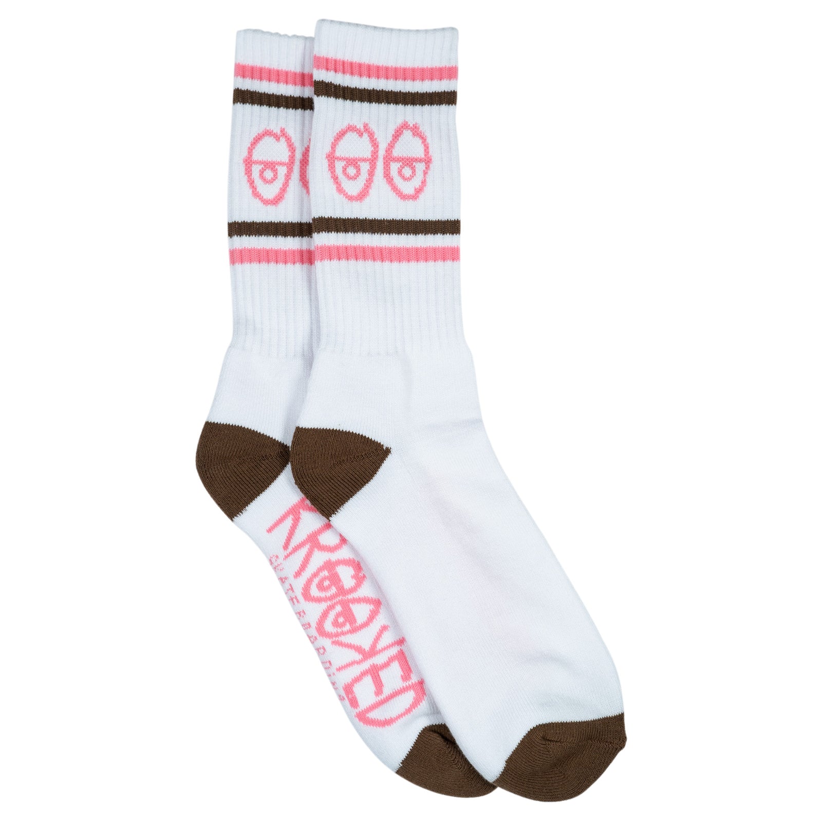 Krooked Eyes Socks White/Pink/Brown - Venue Skateboards