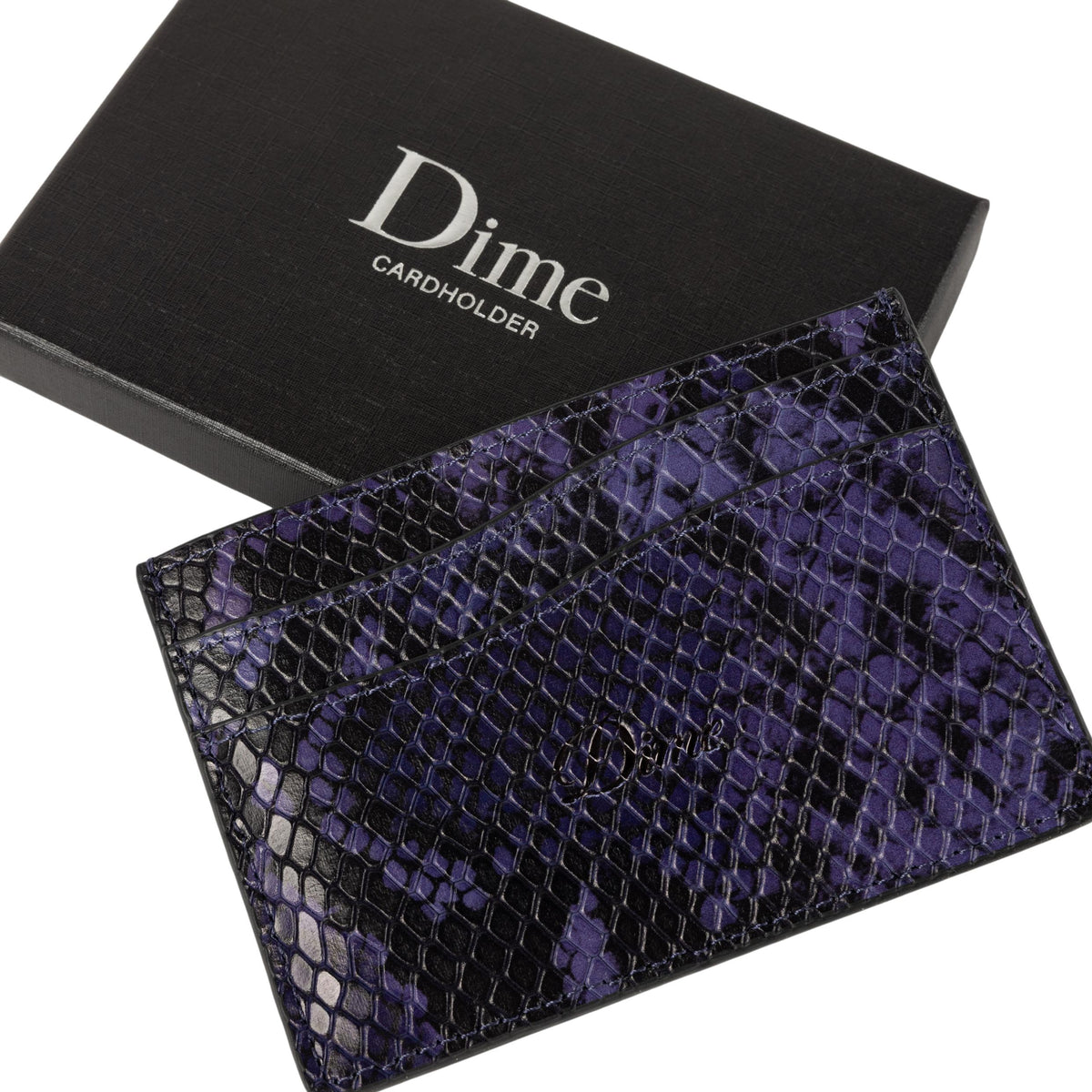 Dime Embossed Leather Cardholder Purple Snake - Venue Skateboards