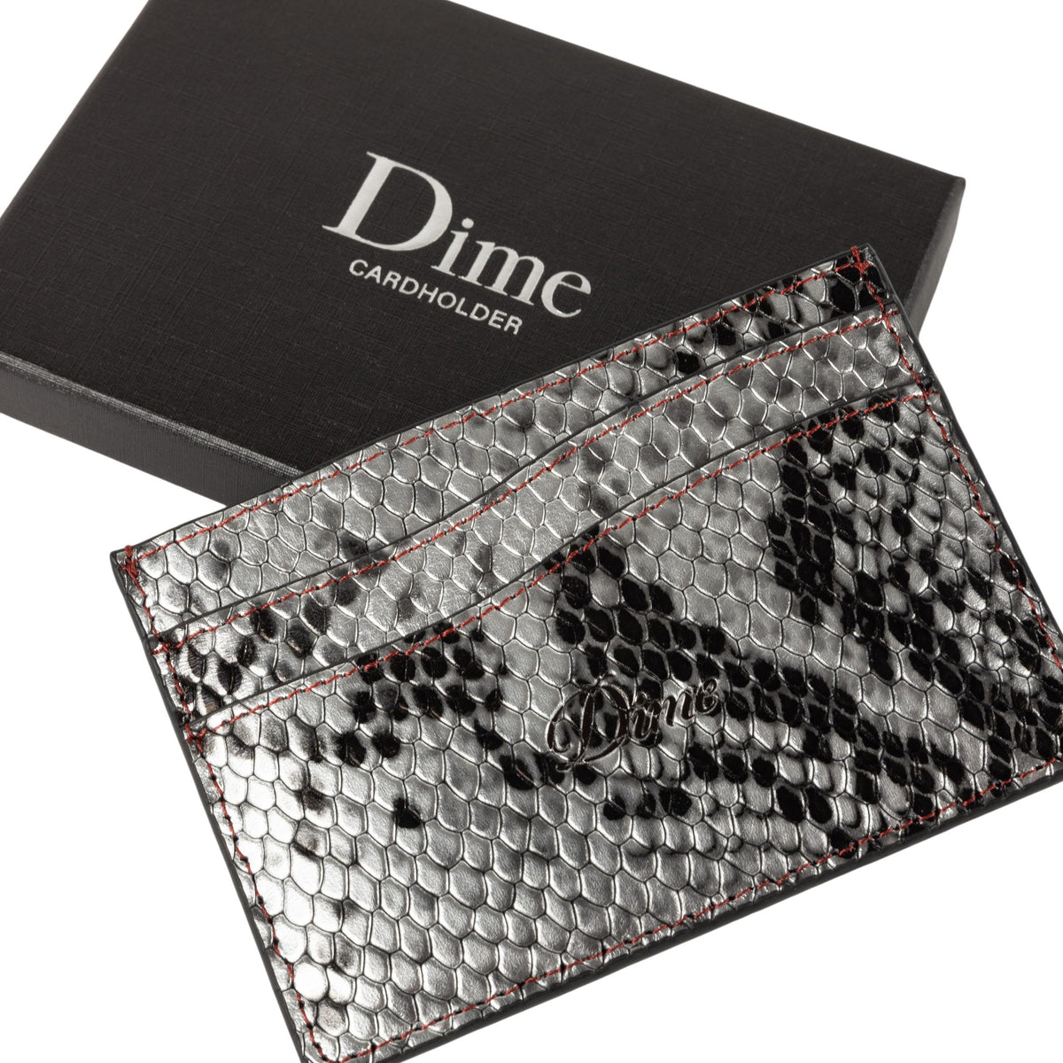 Dime Embossed Leather Cardholder Silver Snake - Venue Skateboards