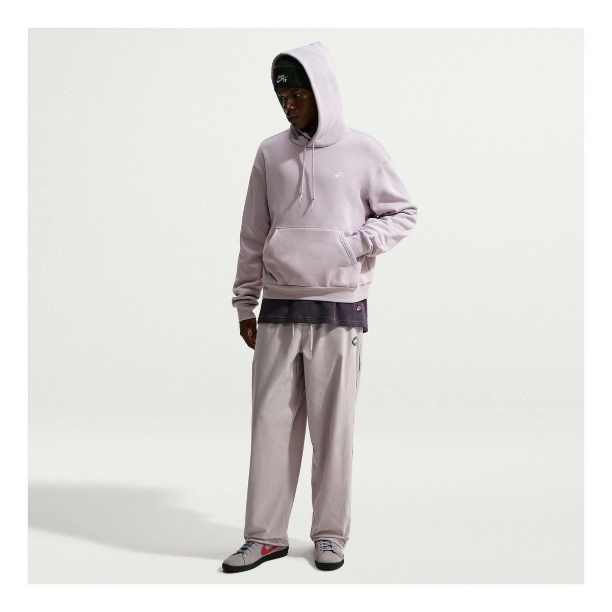 Nike SB Essentials Logo Fleece Pullover Hoodie Silver Lilac/ White - Venue Skateboards