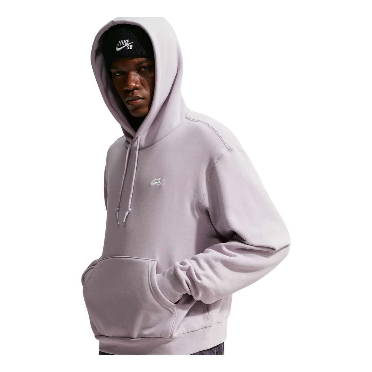 Nike SB Essentials Logo Fleece Pullover Hoodie Silver Lilac/ White - Venue Skateboards