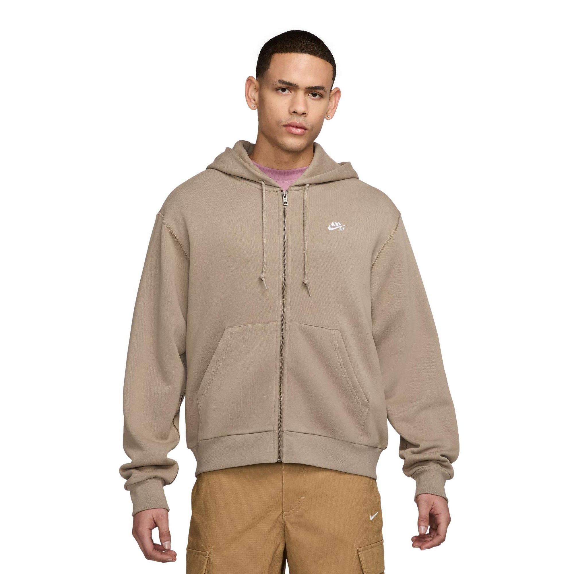 Nike SB Essentials Logo Zip Hood Khaki/White - Venue Skateboards