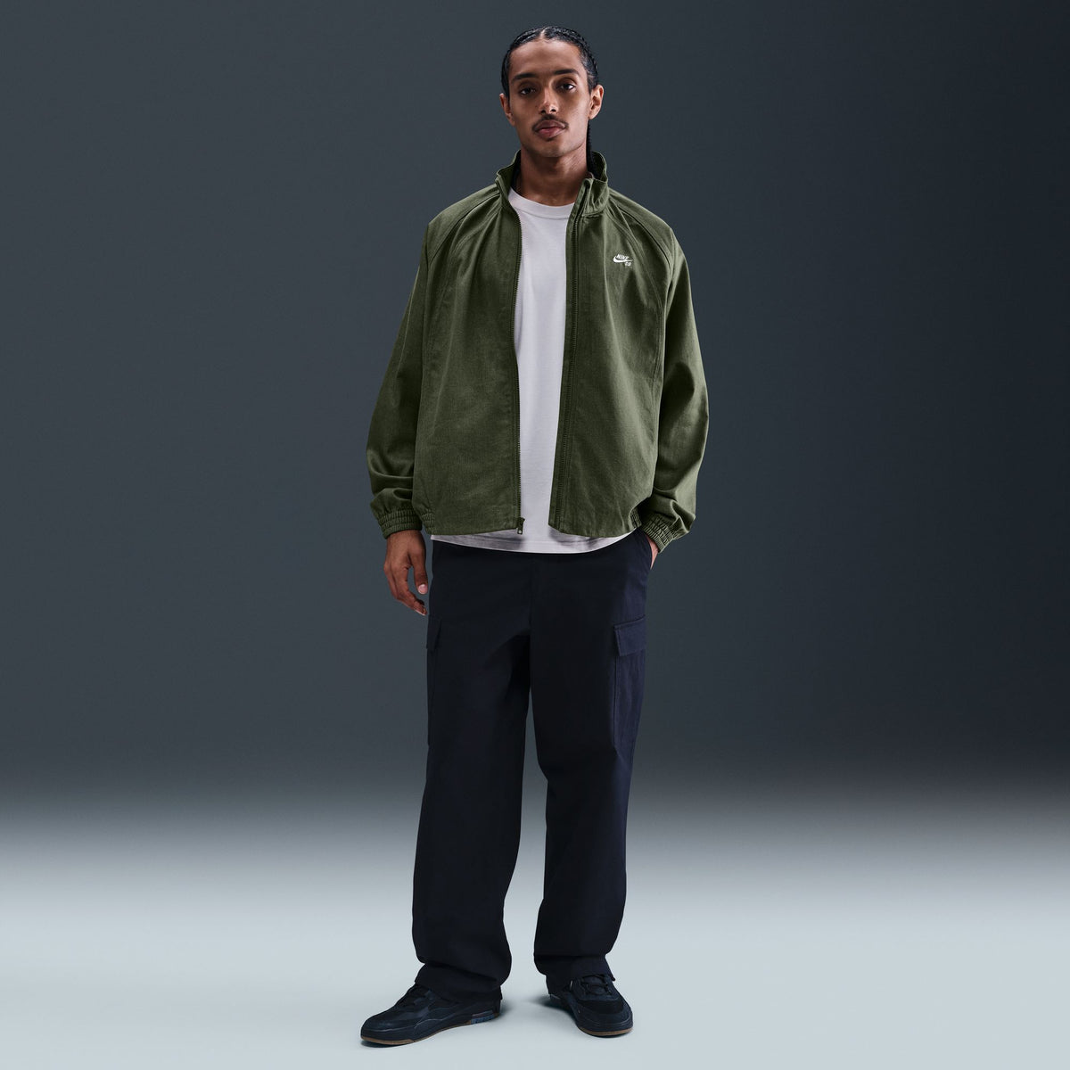 Nike SB Full Zip Denim Track Jacket Medium Olive/White - Venue Skateboards