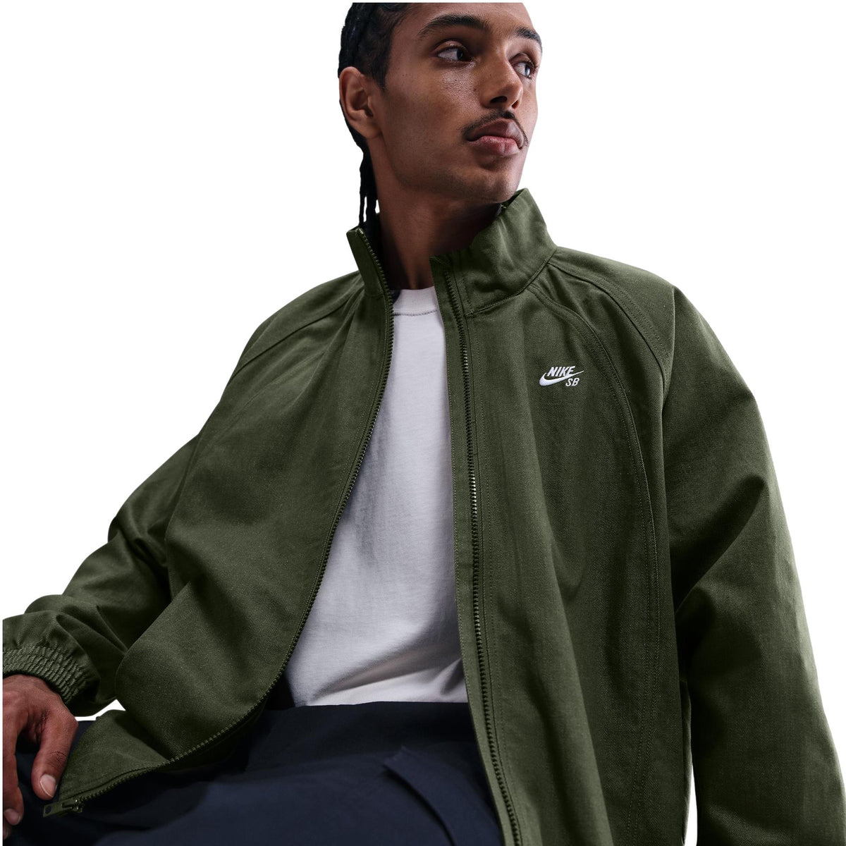 Nike SB Full Zip Denim Track Jacket Medium Olive/White - Venue Skateboards