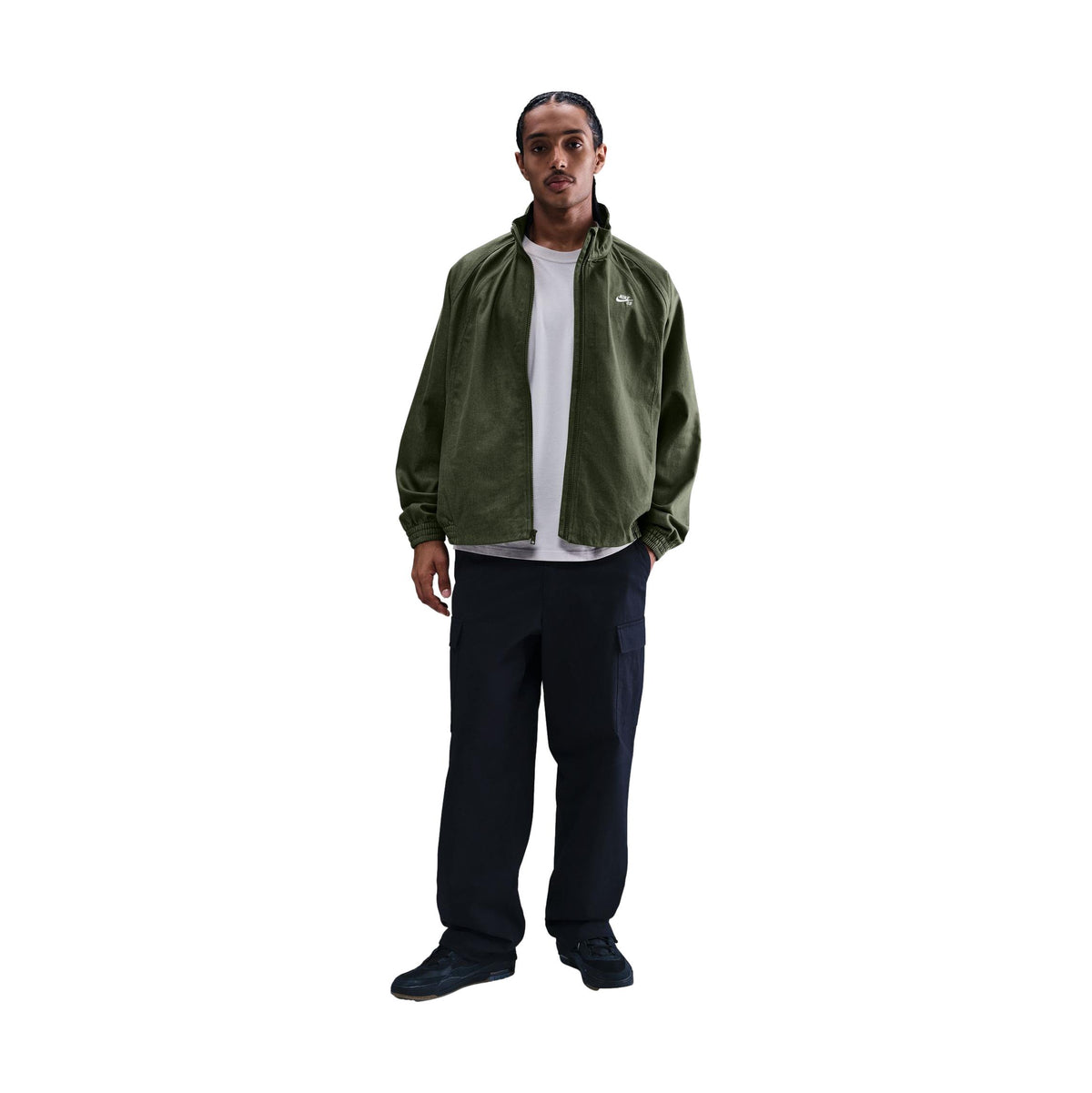 Nike SB Full Zip Denim Track Jacket Medium Olive/White - Venue Skateboards