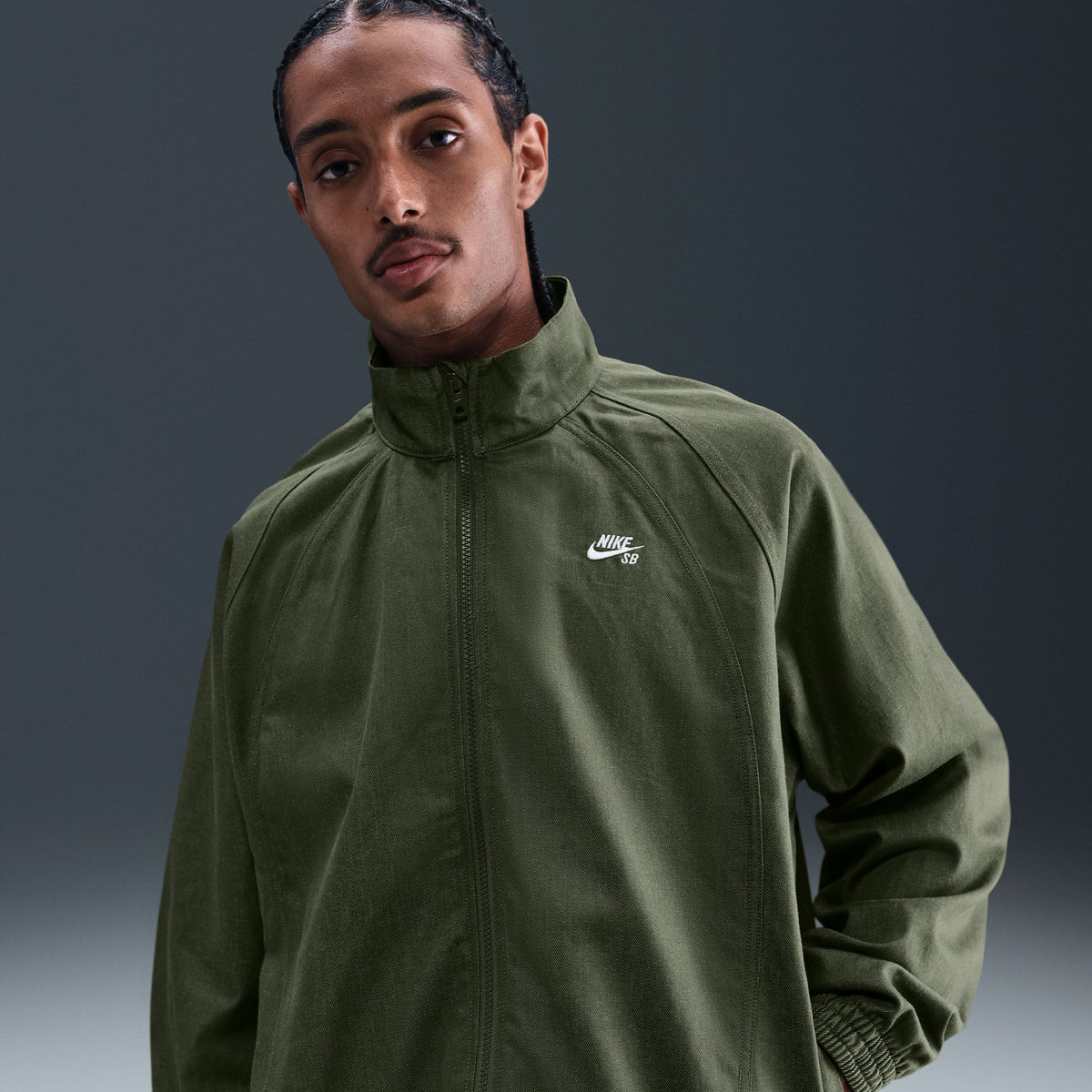Nike SB Full Zip Denim Track Jacket Medium Olive/White - Venue Skateboards