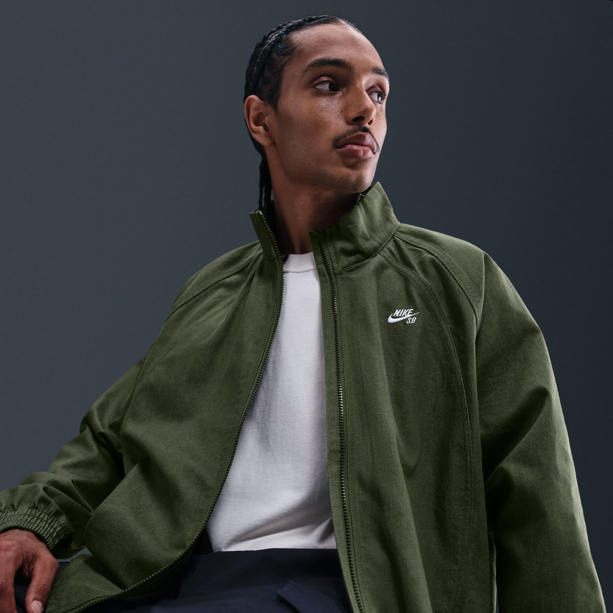 Nike SB Full Zip Denim Track Jacket Medium Olive/White - Venue Skateboards