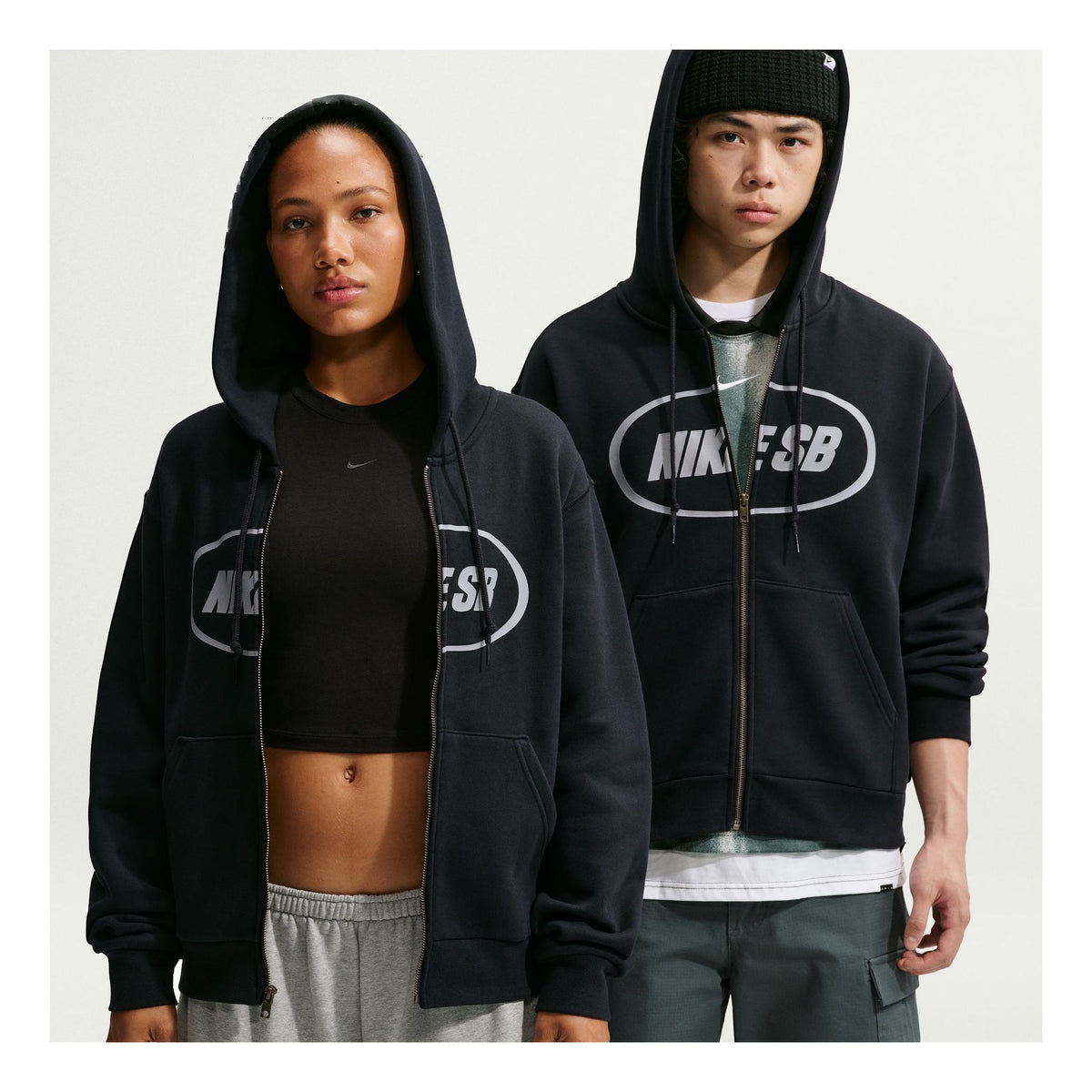 Nike SB Fleece Full Zip Hoodie Oval Logo Black - Venue Skateboards
