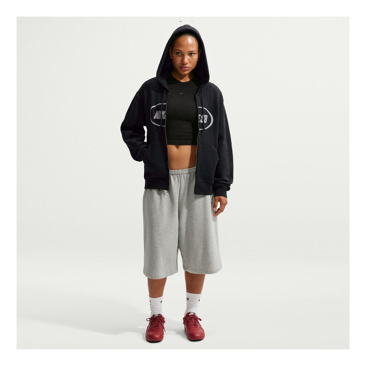 Nike SB Fleece Full Zip Hoodie Oval Logo Black - Venue Skateboards