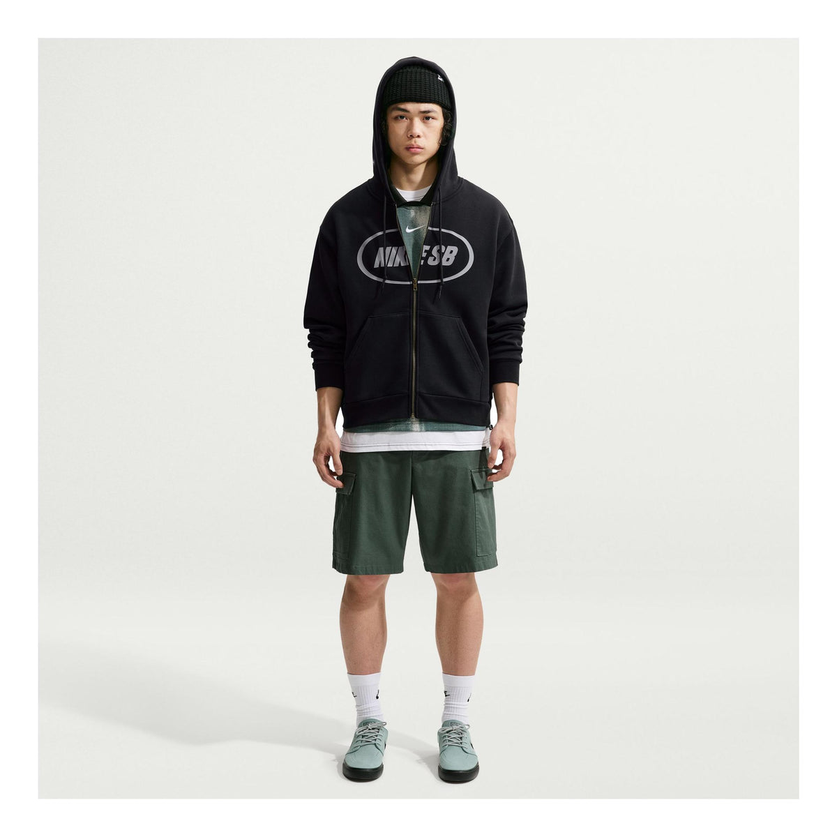 Nike SB Fleece Full Zip Hoodie Oval Logo Black - Venue Skateboards