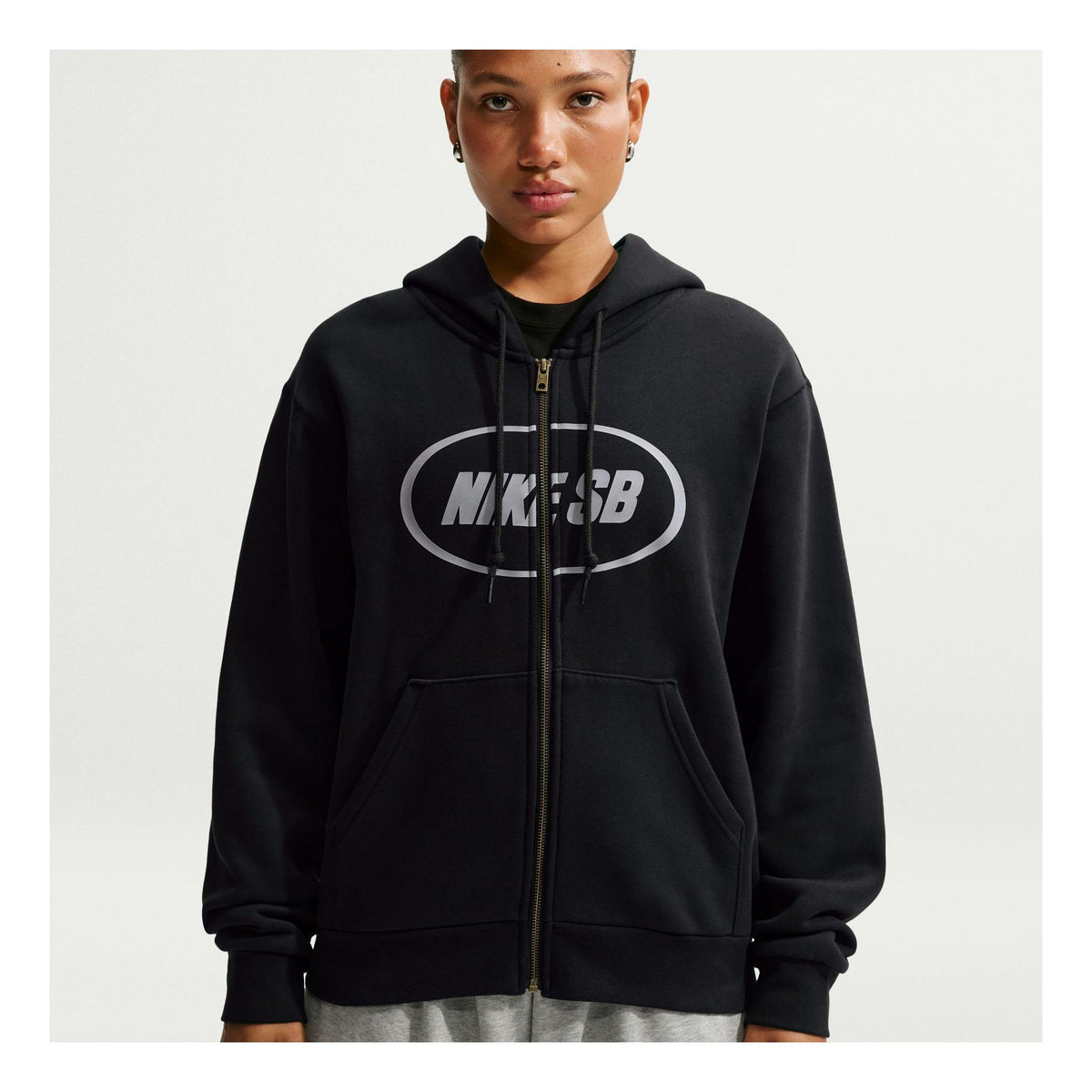 Nike SB Fleece Full Zip Hoodie Oval Logo Black - Venue Skateboards