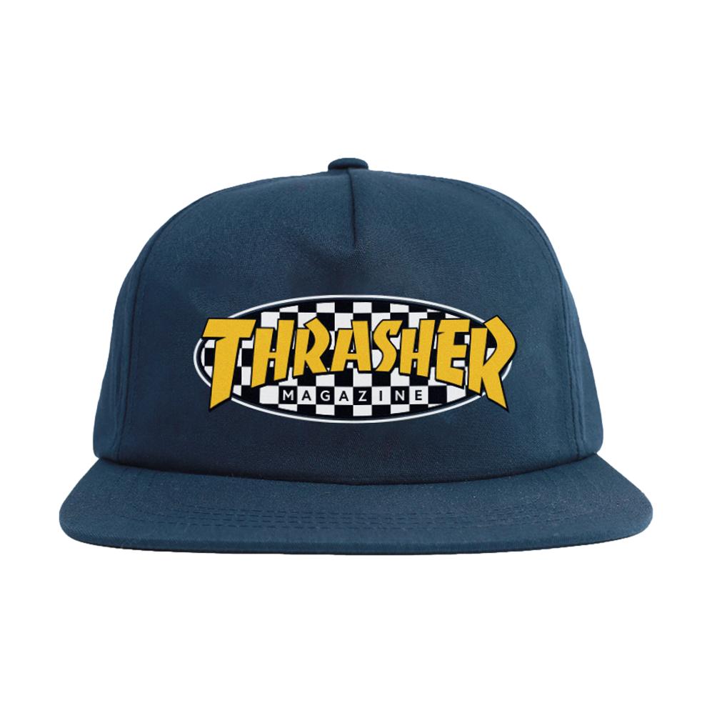 Thrasher Checkered Oval Snapback Hat Navy - Venue Skateboards