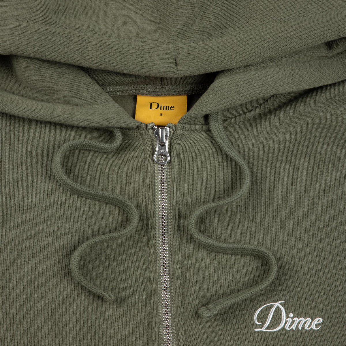 Dime Cursive Zip Hood Army Green - Venue Skateboards