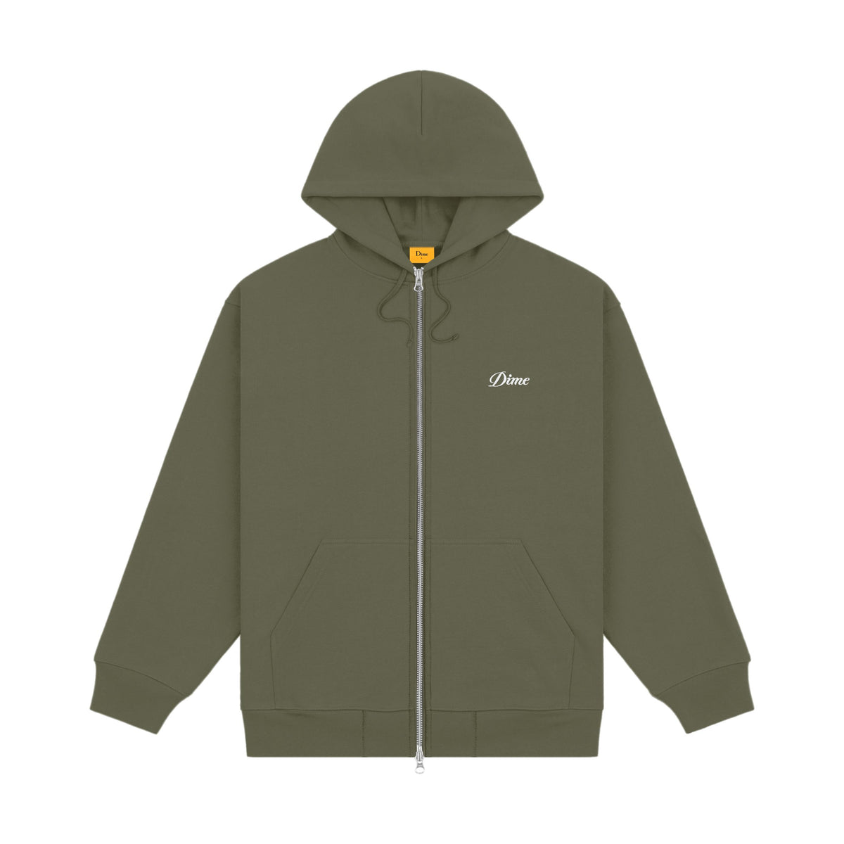 Dime Cursive Zip Hood Army Green - Venue Skateboards