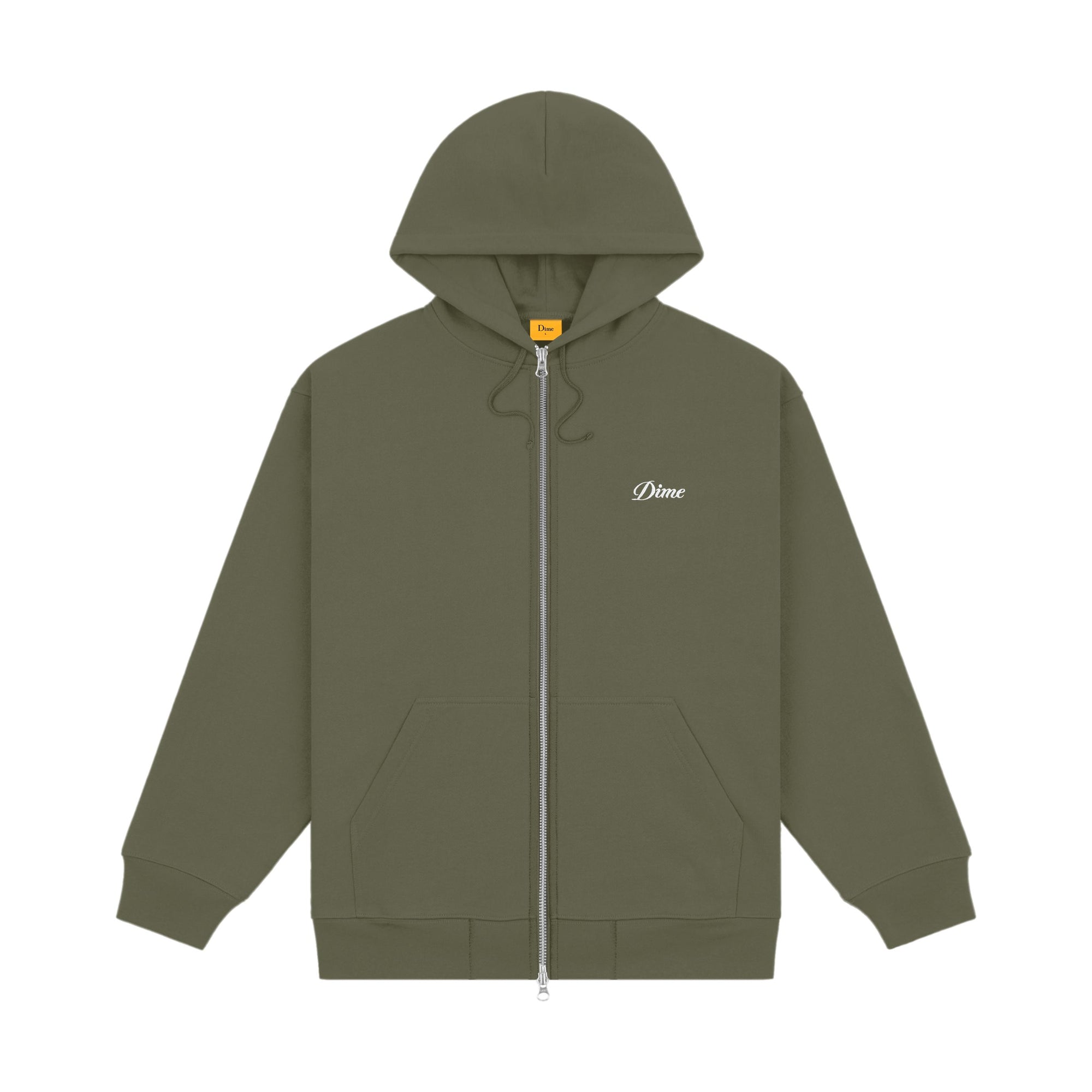 Dime Cursive Zip Hood Army Green - Venue Skateboards