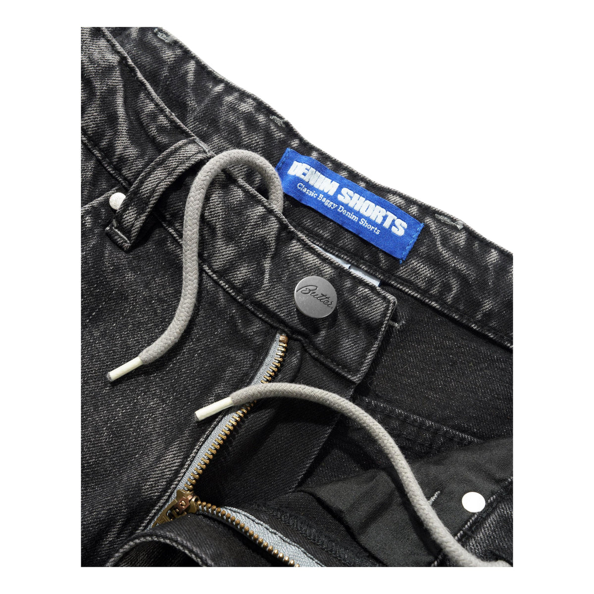 Butter Drummer Baggy Denim Shorts Streaky Black - Venue Skateboards