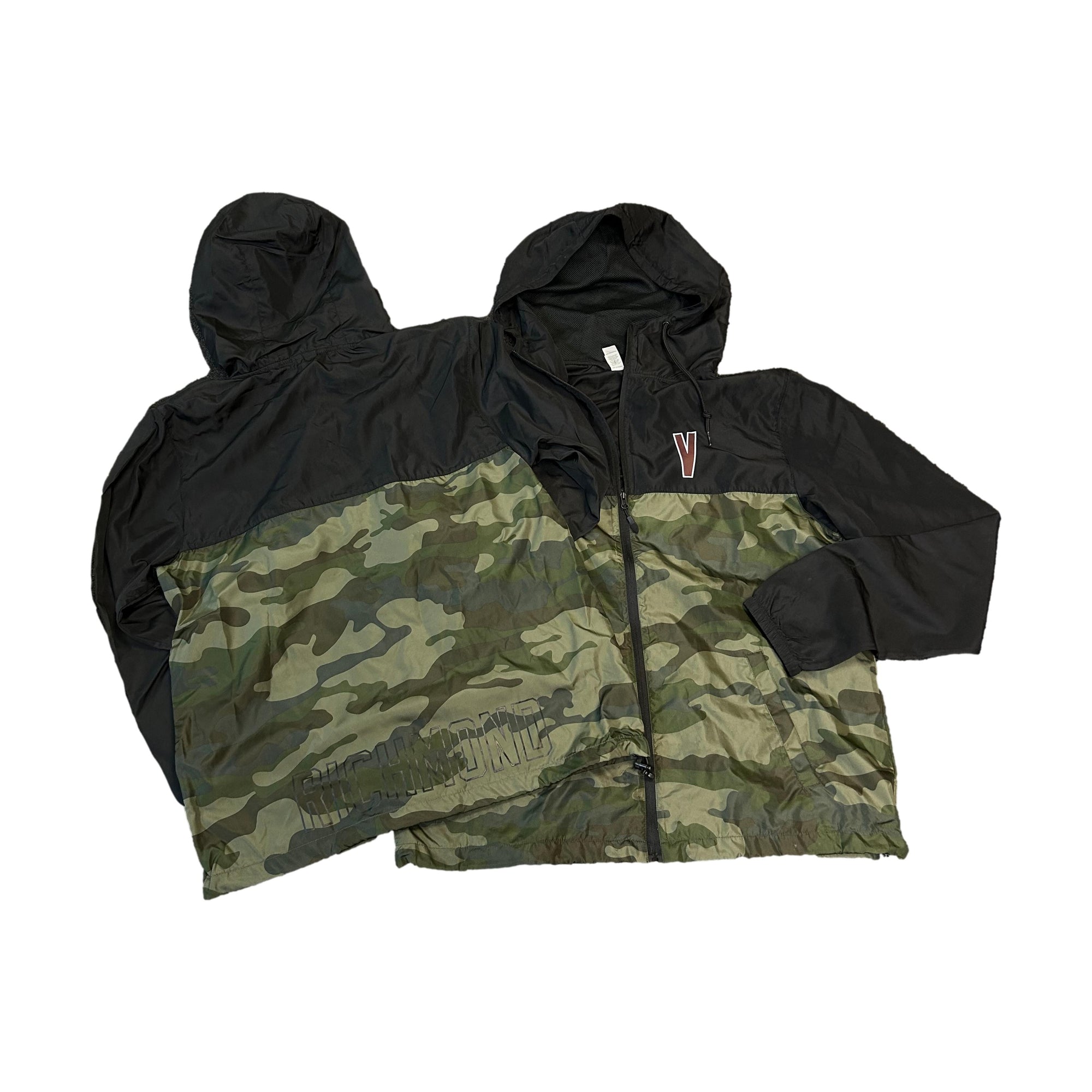 Venue Hooded Zip Windbreaker - Black/Forest Camo w/Red V Logo - Venue Skateboards