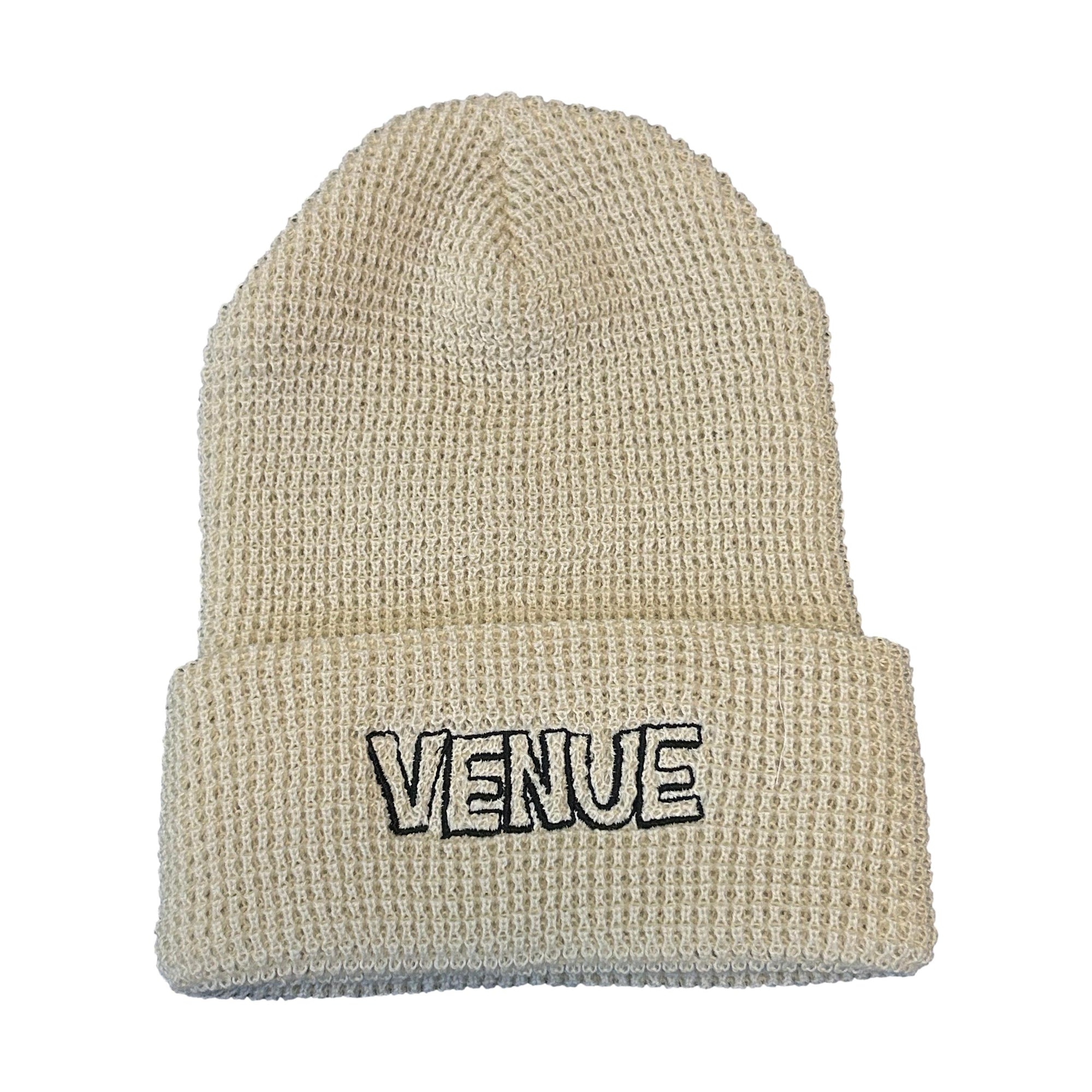 Venue Embroidered Snoopy Font Waffle Knit Beanie Birch - Venue Skateboards