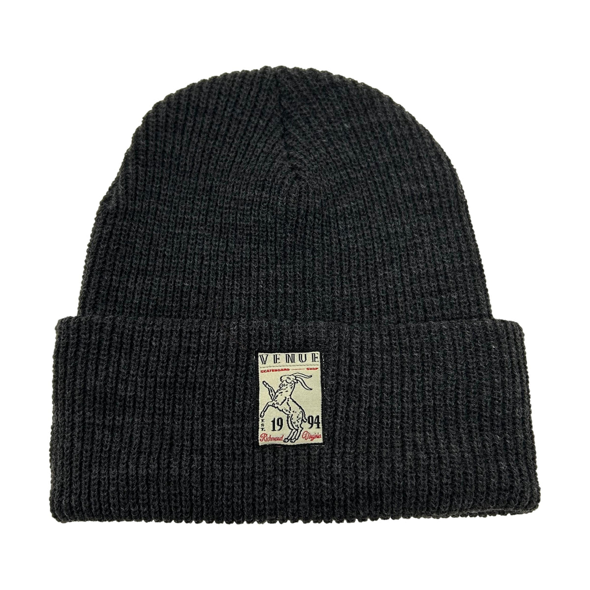 Venue Dark Grey Beanie w/Goat Label - Venue Skateboards