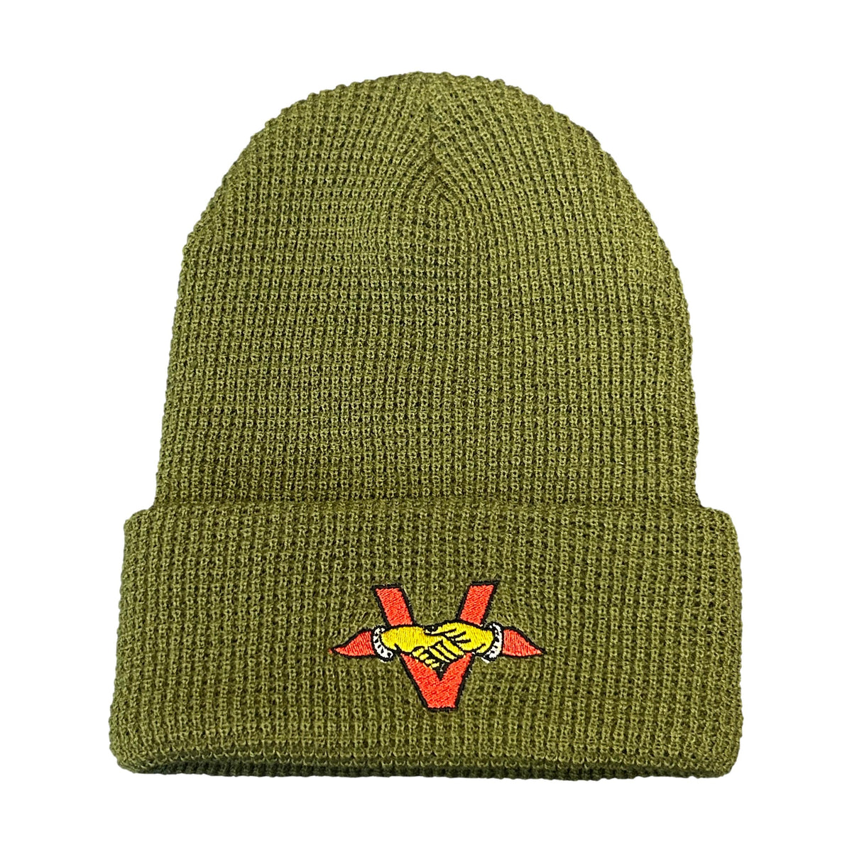 Venue Embroidered Handshake Waffle Knit Beanie - Venue Skateboards