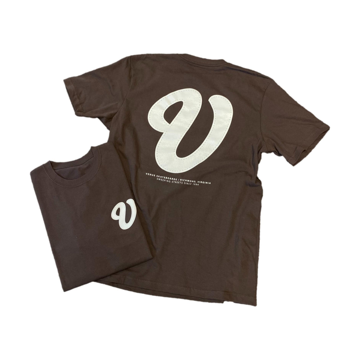 Venue Cursive Logo T-Shirt Chocolate Brown - Venue Skateboards