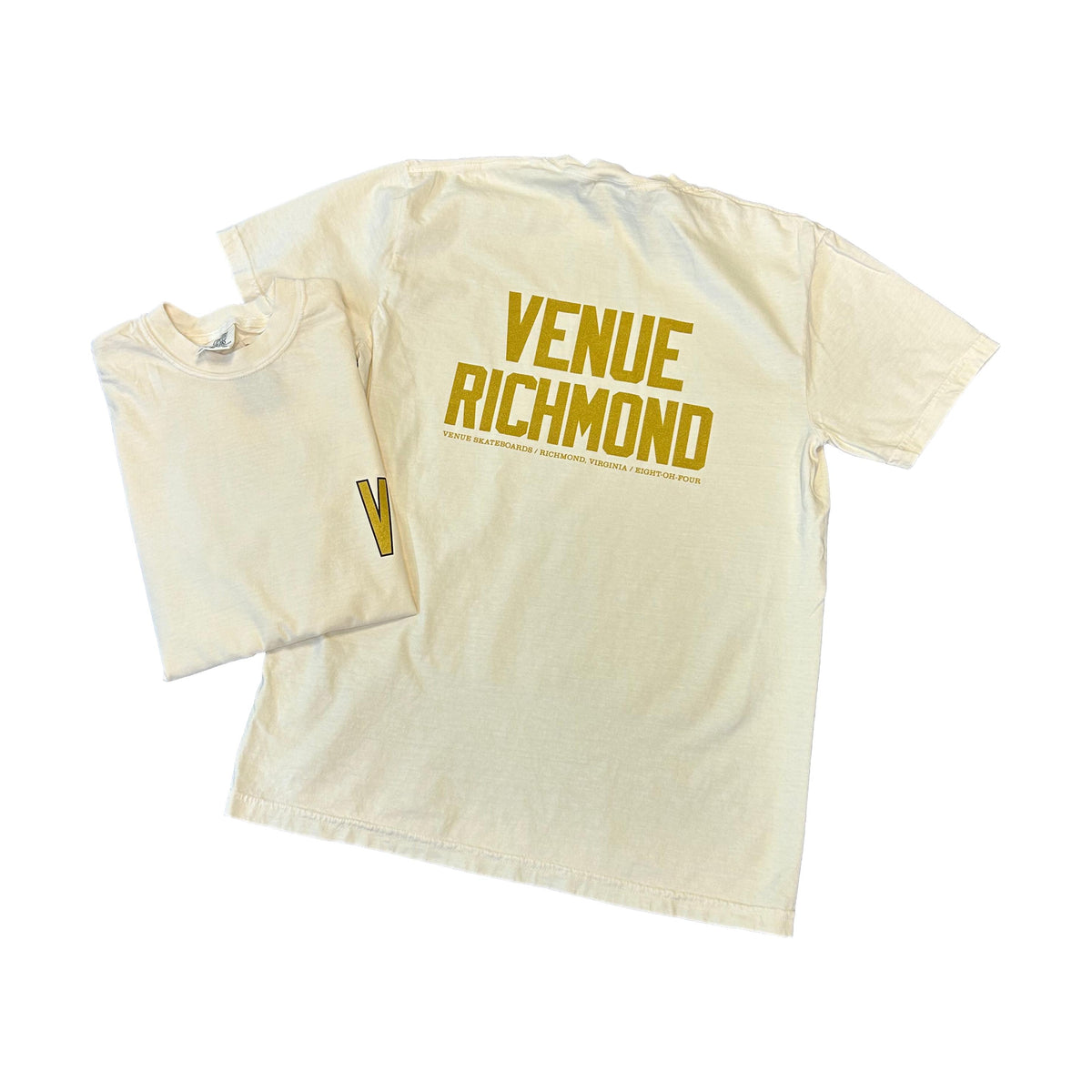 Venue &quot;Venue Richmond&quot; T-Shirt Ivory W/ Gold - Venue Skateboards