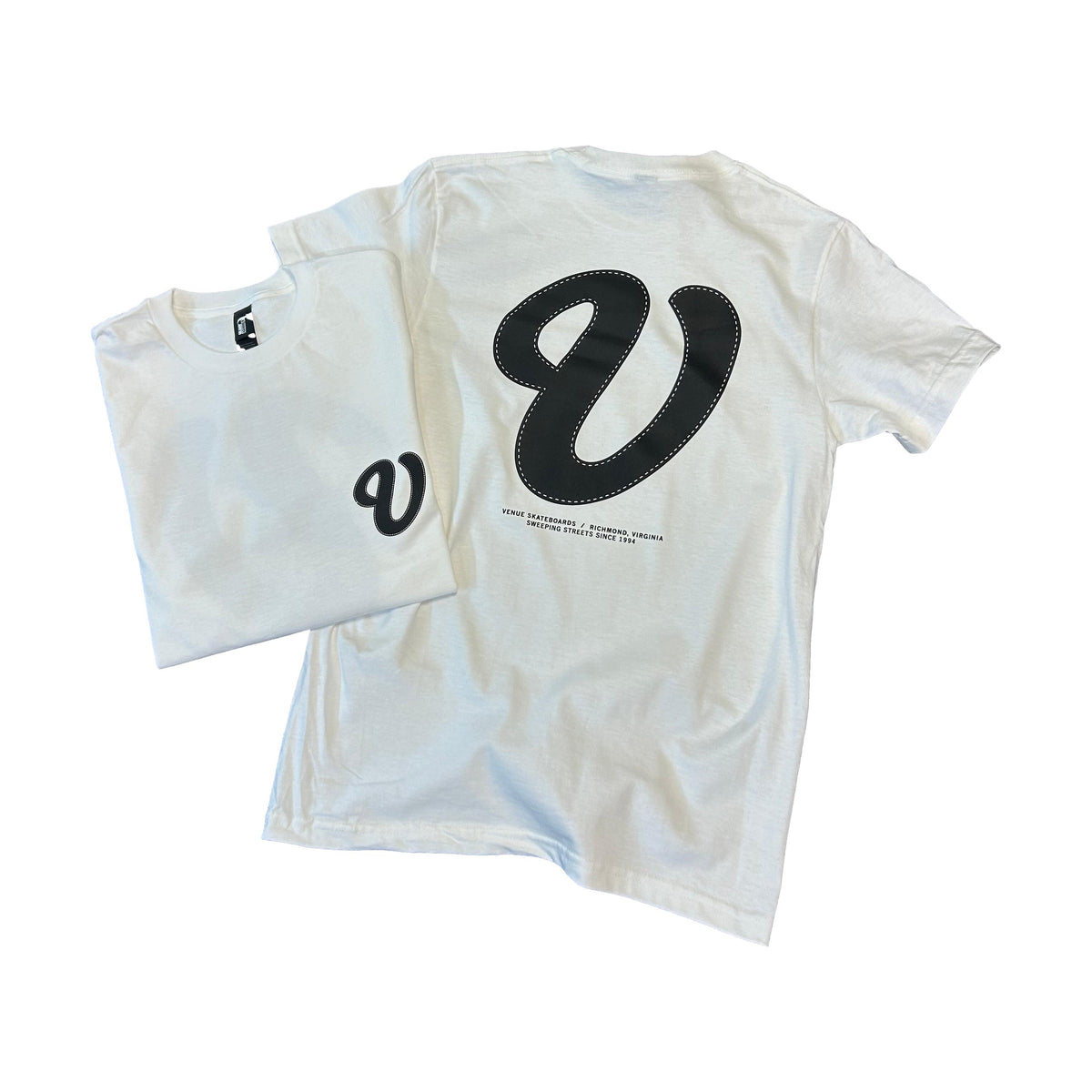 Venue Cursive Logo T White w/Black - Venue Skateboards