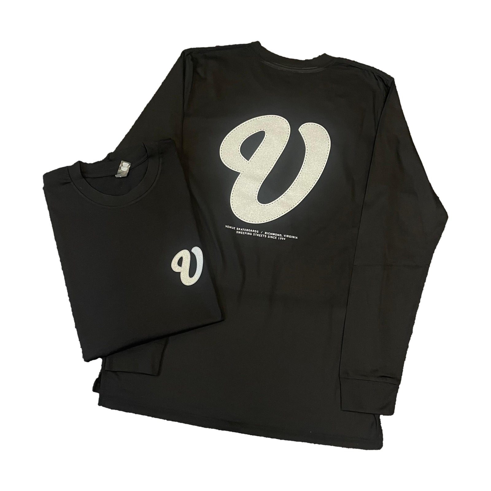 Venue Cursive V Longsleeve T-Shirt Black w/Reflective Silver