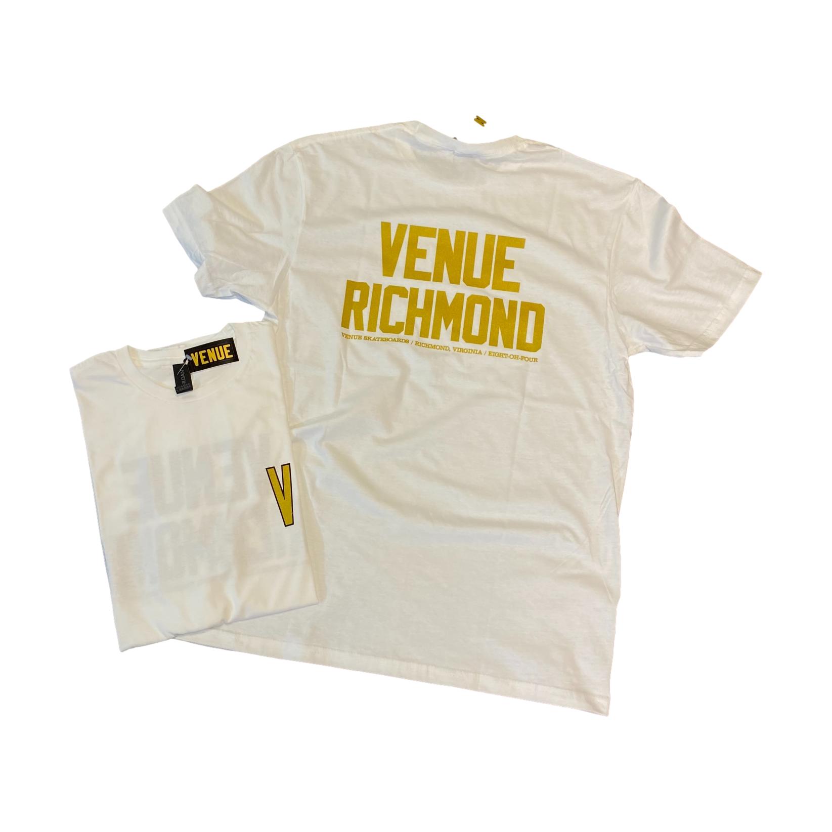 Venue Richmond  Logo T-shirt White/Gold - Venue Skateboards