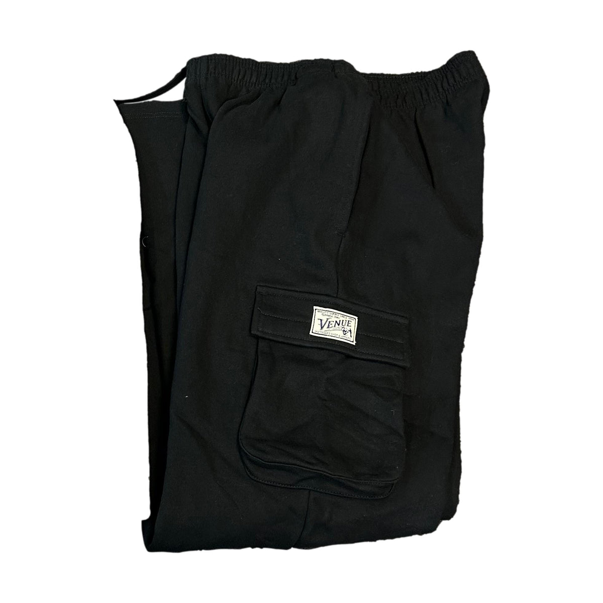 Venue Cargo Sweatpants w/Quality Service Woven Patch Black - Venue Skateboards
