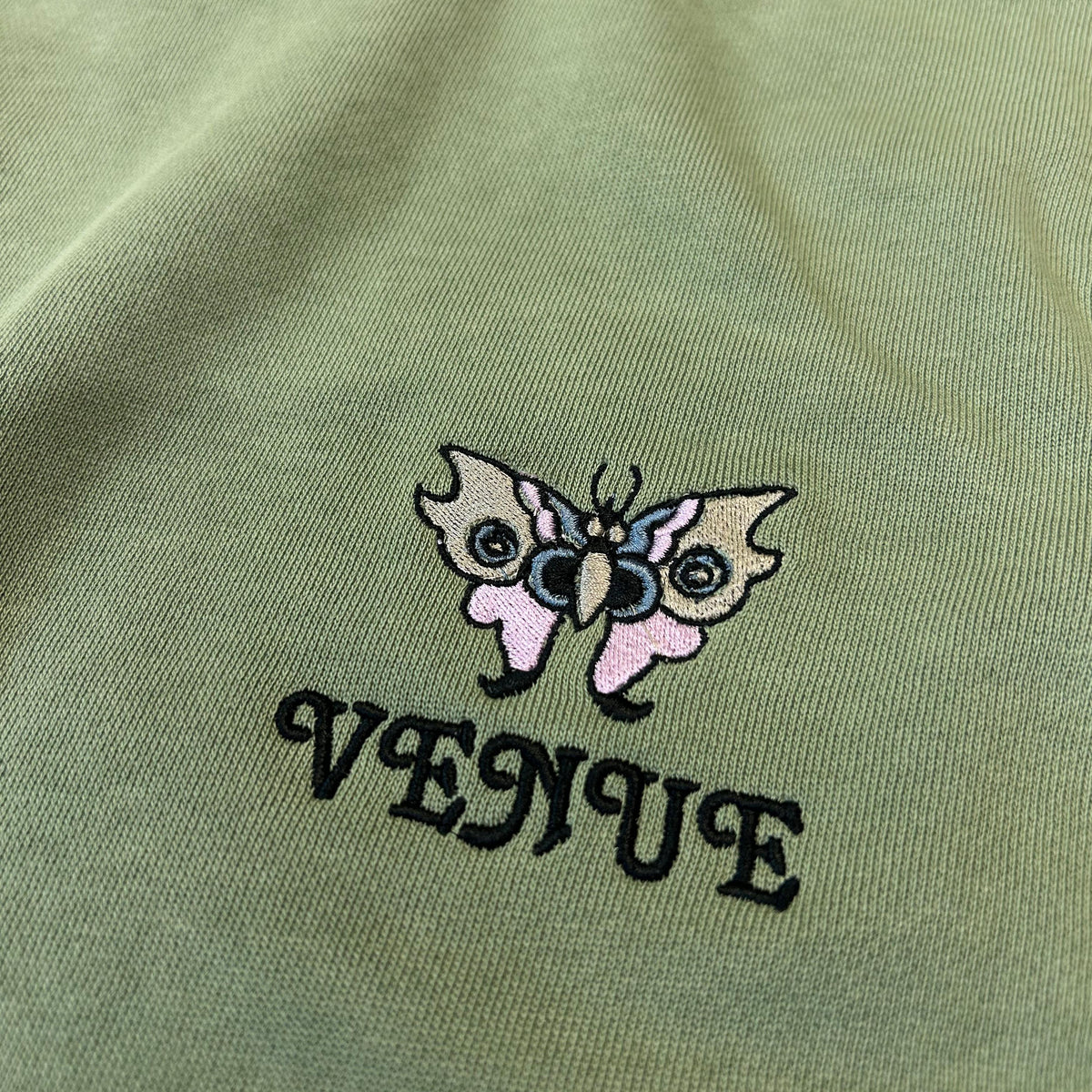 Venue Embroidered Butterfly Oil Green Hoodie - Venue Skateboards