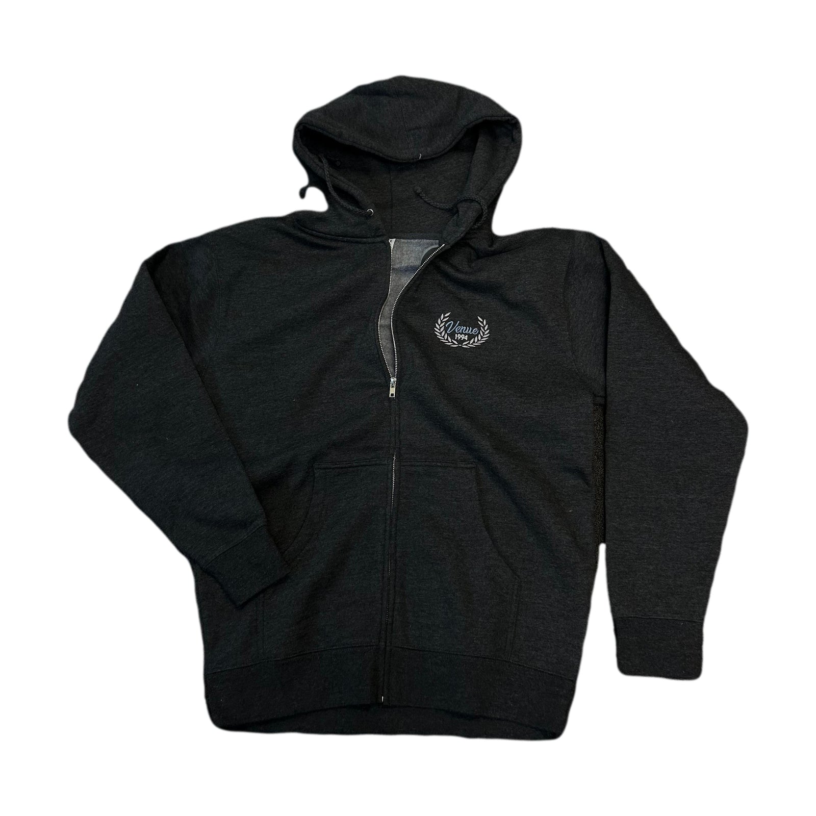Venue Embroidered Wreath Zip Hood Charcoal - Venue Skateboards