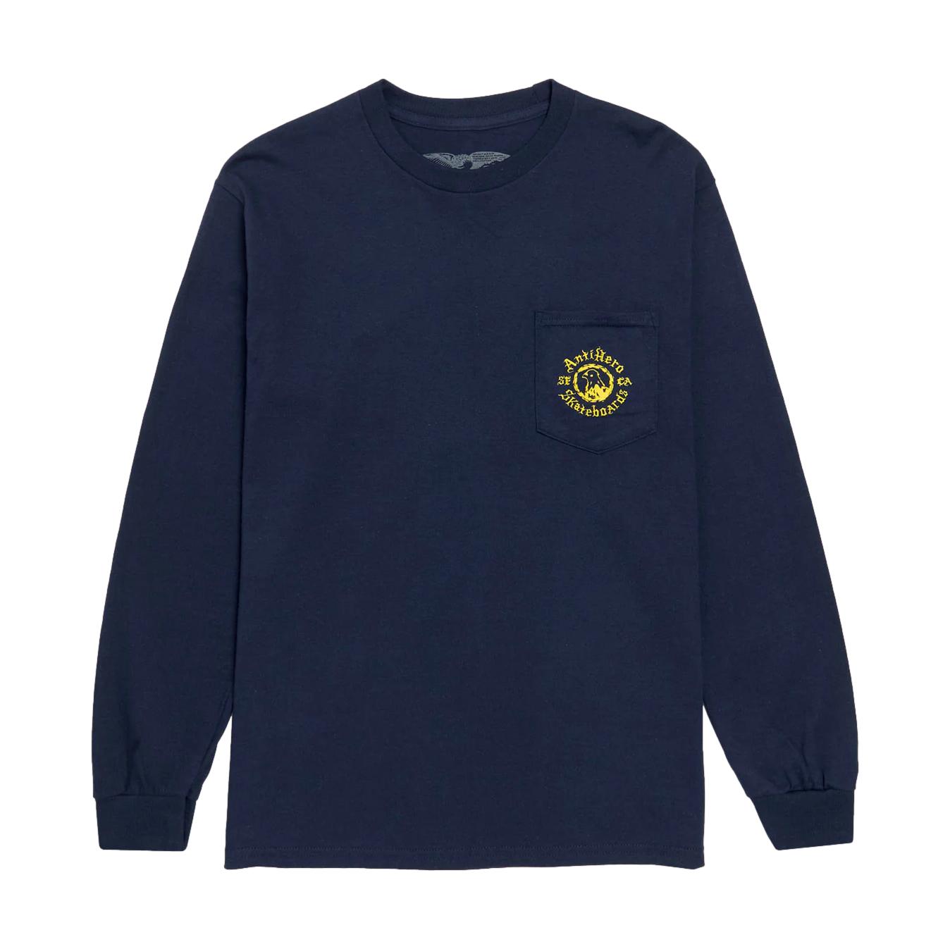Anti Hero Pigeon Motion Longsleeve Pocket T-Shirt Navy/Yellow
