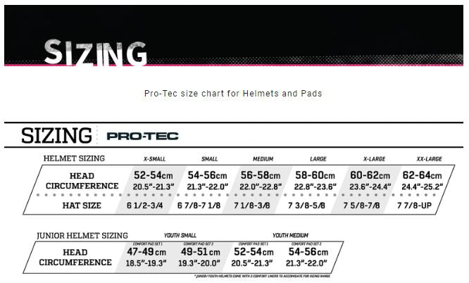 Protec Helmet Sizing Chart - Venue Skateboards