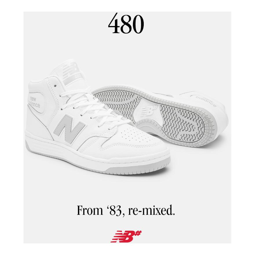 New Balance 480 High White/Grey - Venue Skateboards