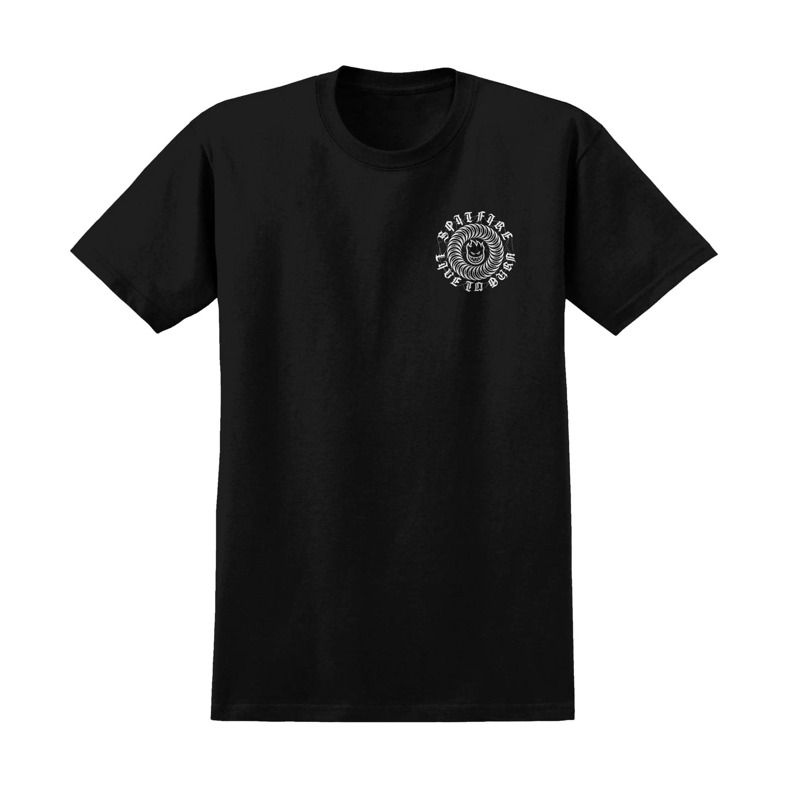 Spitfire Webbed T-Shirt Black w/White Prints - Venue Skateboards