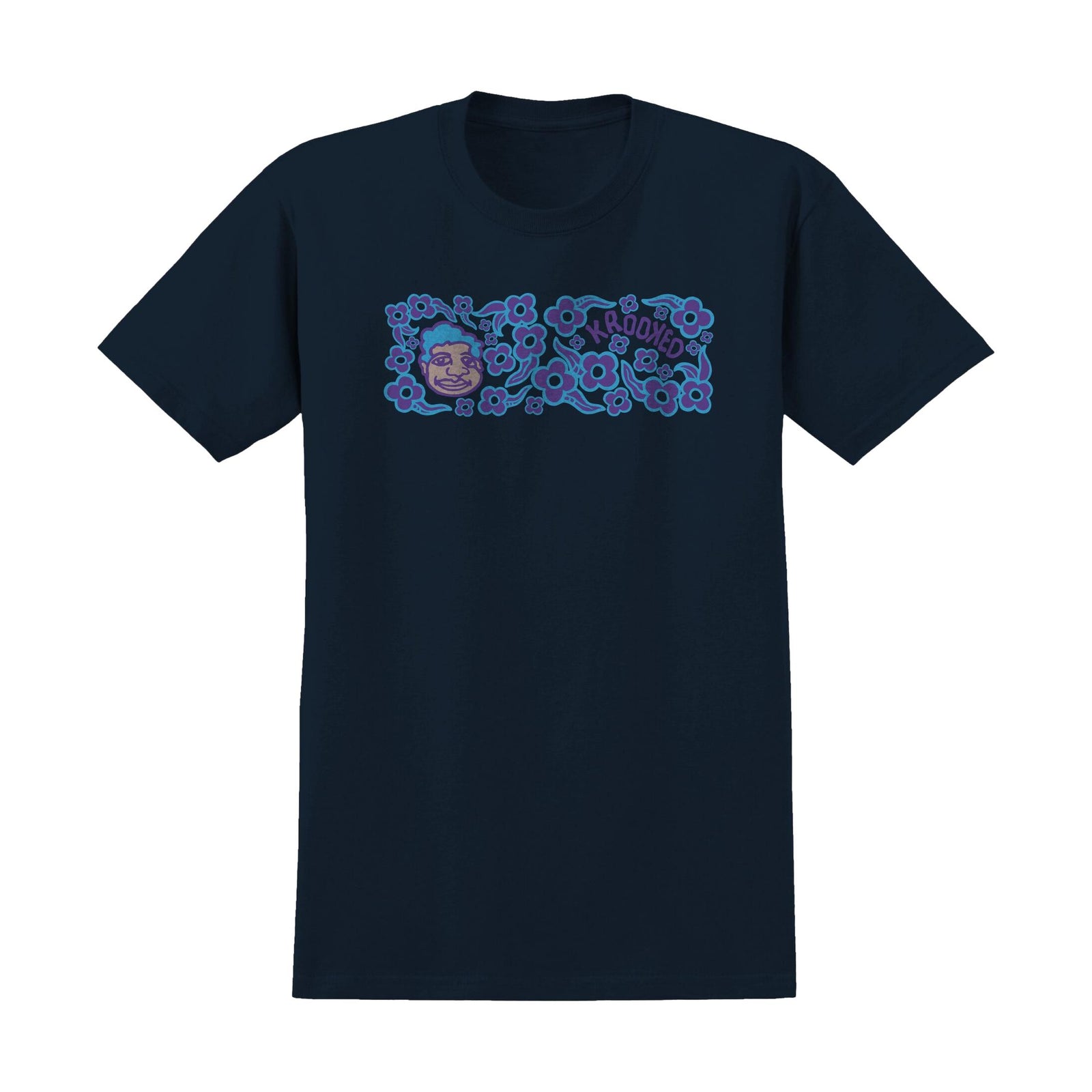 Krooked Sweatpants Redux Tee True Navy W/ Multi Color - Venue Skateboards 