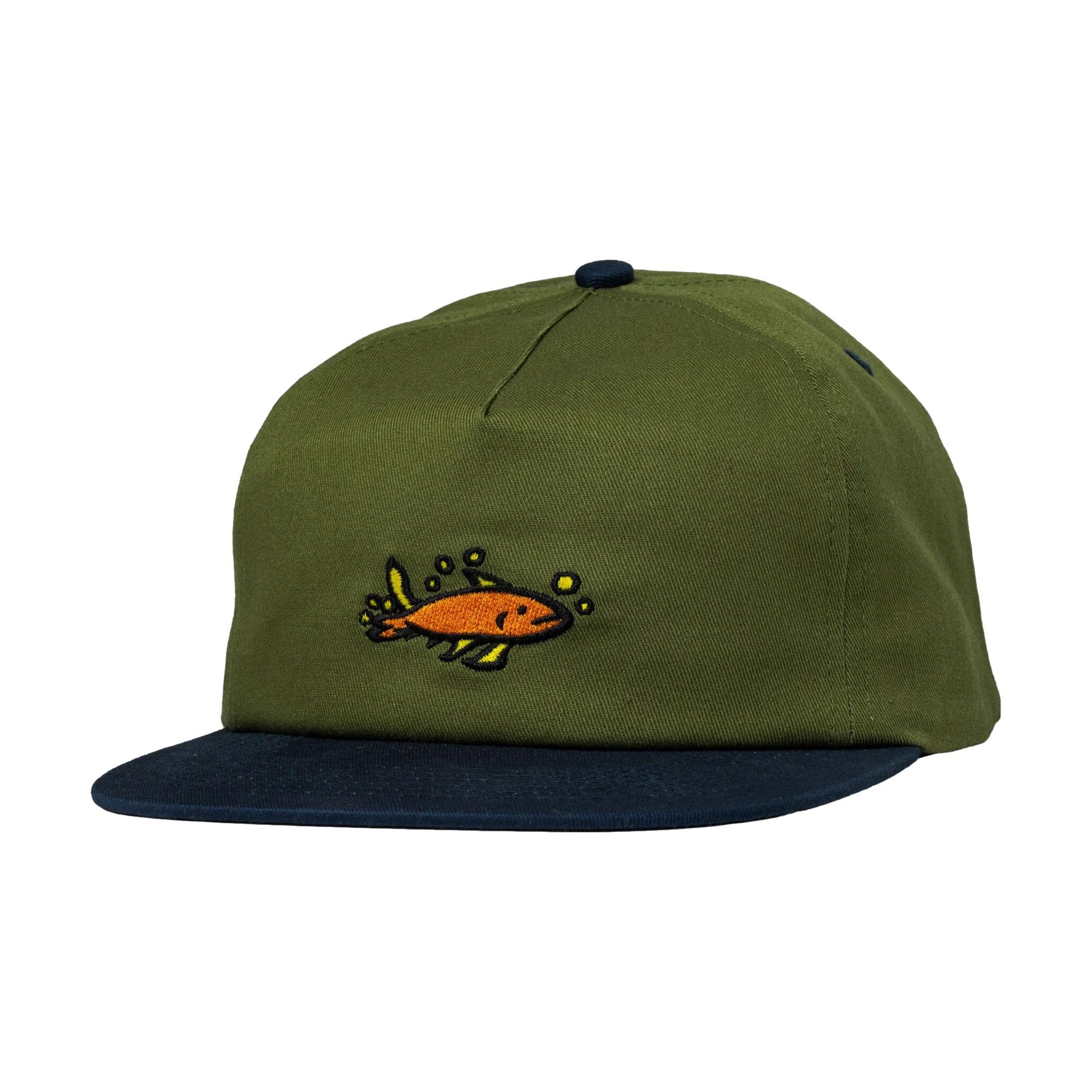 Krooked Adj. Mermaid Fish Snapback Hat Olive/Black - Venue Skateboards