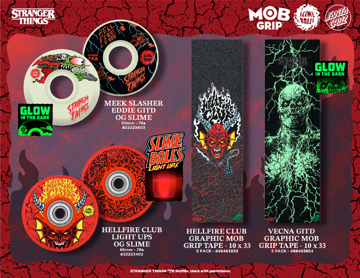 Slime Balls X Stranger Things Hellfire Club 66mm 78a OG Slime Red Light Up Wheels - Venue  Skateboards