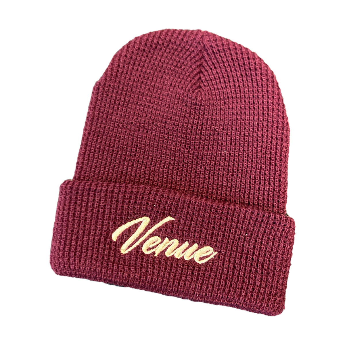 Venue Embroidered Script Beanie Burgundy - Venue Skateboards