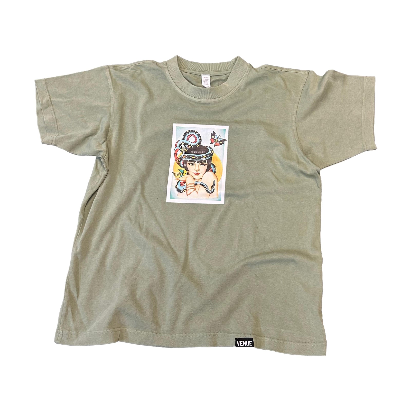 Venue Snake Girl Garment Dyed Heavy T-Shirt Pigment Green - Venue Skateboards