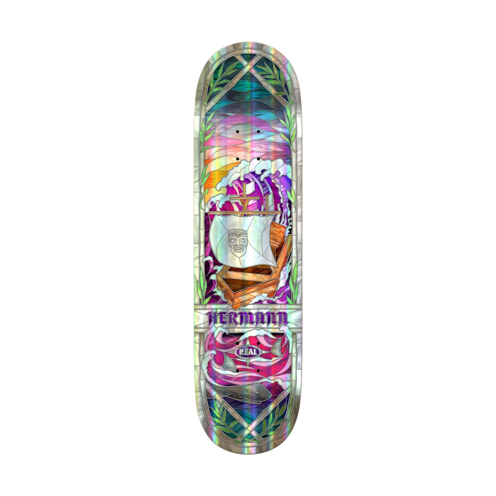 Real Hermann Holographic Rainbow Foil Cathedral 8.38 Full SE Deck - Venue Skateboards