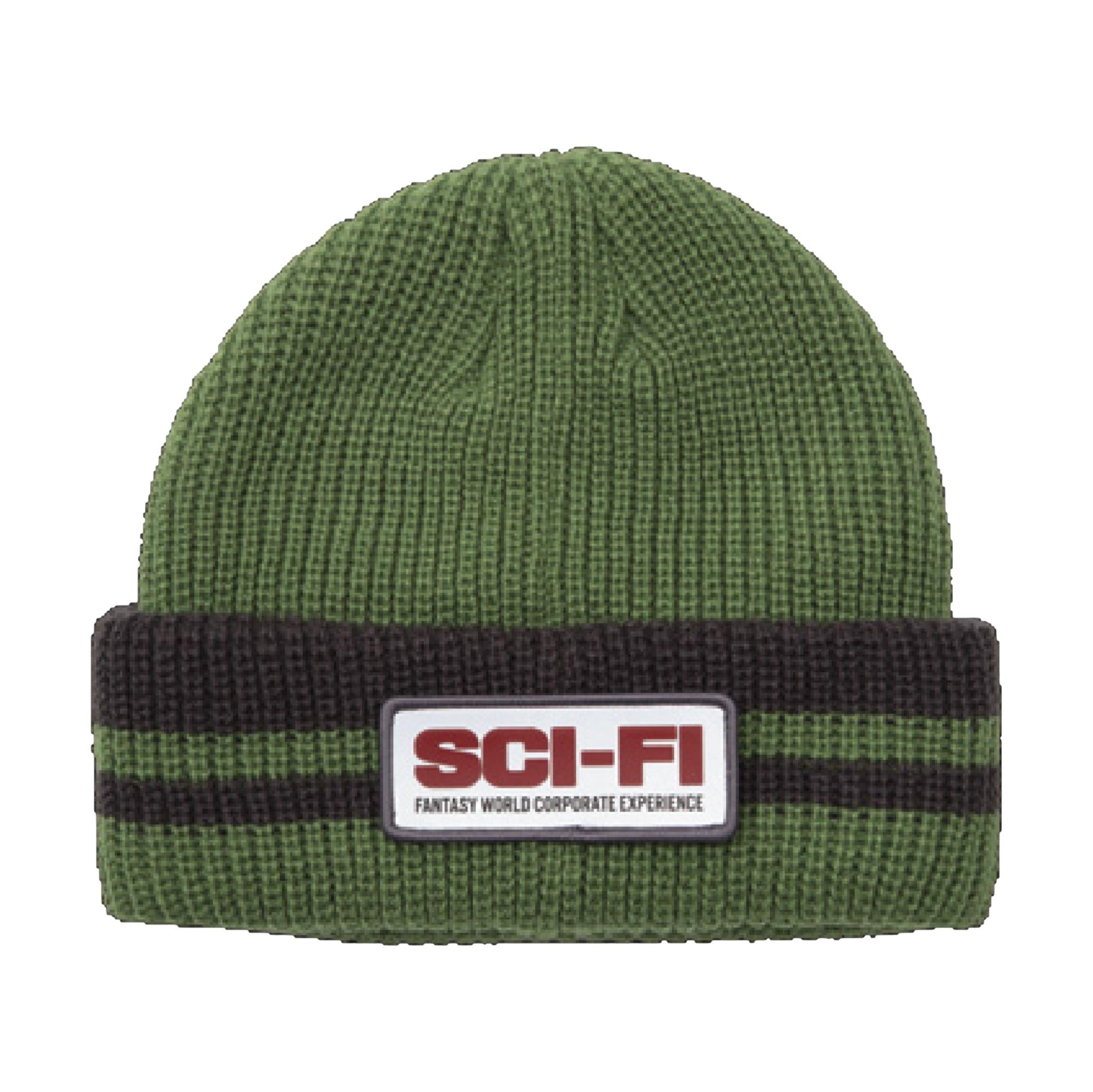 Sci-Fi Fantasy Reflective Patch Beanie Olive/Grey