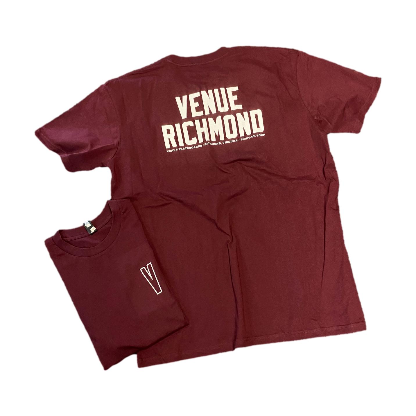 Venue "Venue Richmond" T-Shirt Maroon w/White - Venue Skateboards